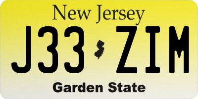 NJ license plate J33ZIM