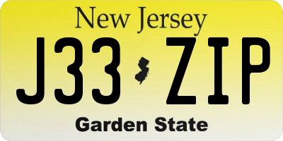 NJ license plate J33ZIP