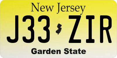 NJ license plate J33ZIR