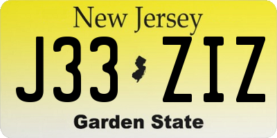 NJ license plate J33ZIZ