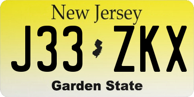 NJ license plate J33ZKX