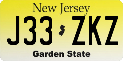 NJ license plate J33ZKZ