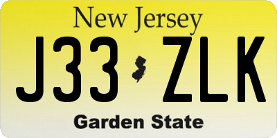NJ license plate J33ZLK