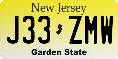 NJ license plate J33ZMW