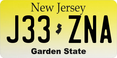 NJ license plate J33ZNA