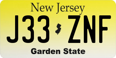 NJ license plate J33ZNF
