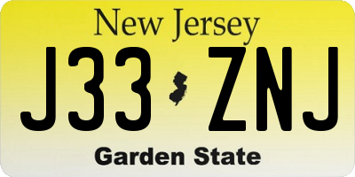 NJ license plate J33ZNJ