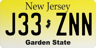 NJ license plate J33ZNN