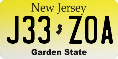 NJ license plate J33ZOA