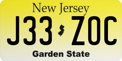 NJ license plate J33ZOC