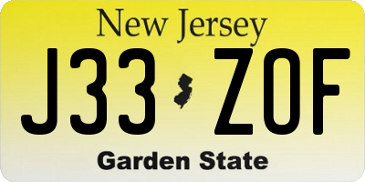 NJ license plate J33ZOF