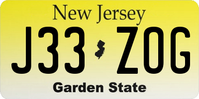 NJ license plate J33ZOG