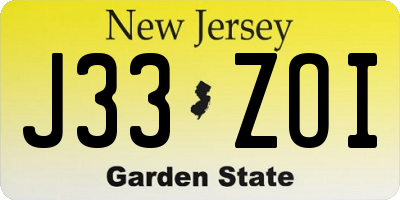 NJ license plate J33ZOI