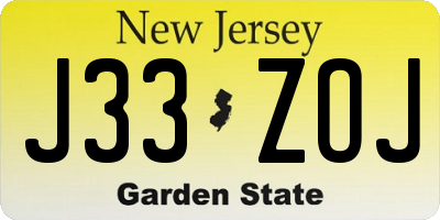 NJ license plate J33ZOJ