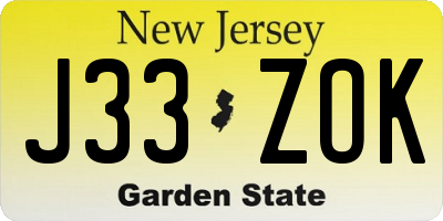 NJ license plate J33ZOK