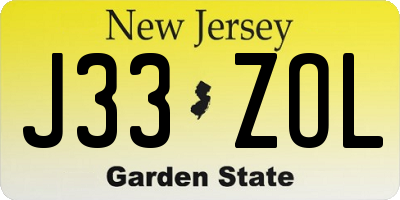 NJ license plate J33ZOL