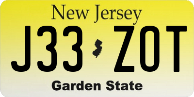 NJ license plate J33ZOT