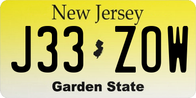 NJ license plate J33ZOW