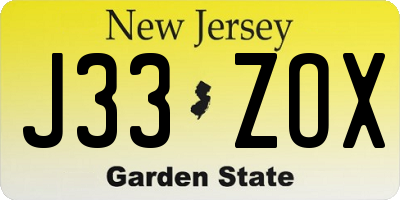 NJ license plate J33ZOX