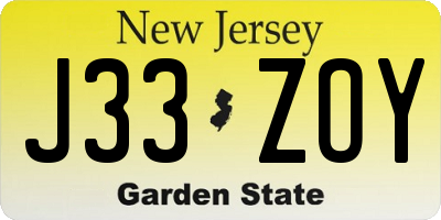 NJ license plate J33ZOY