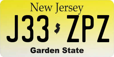 NJ license plate J33ZPZ