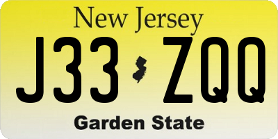 NJ license plate J33ZQQ