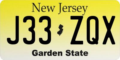 NJ license plate J33ZQX