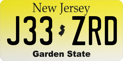NJ license plate J33ZRD