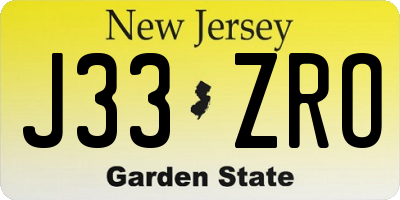 NJ license plate J33ZRO