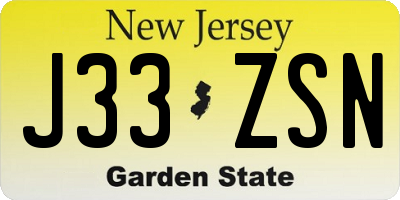 NJ license plate J33ZSN