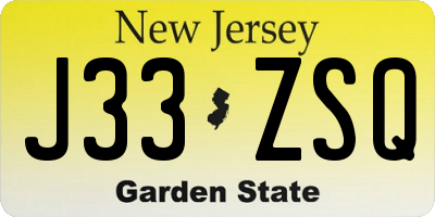 NJ license plate J33ZSQ