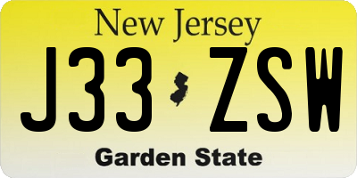 NJ license plate J33ZSW