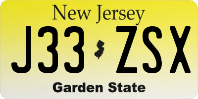 NJ license plate J33ZSX
