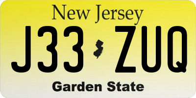 NJ license plate J33ZUQ