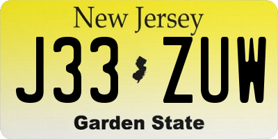 NJ license plate J33ZUW