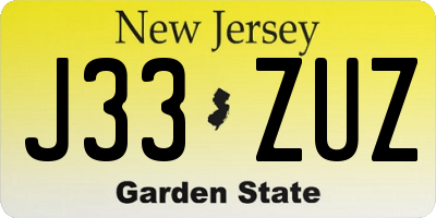 NJ license plate J33ZUZ