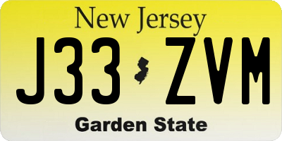 NJ license plate J33ZVM