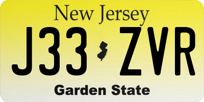 NJ license plate J33ZVR