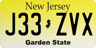 NJ license plate J33ZVX