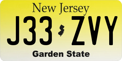 NJ license plate J33ZVY