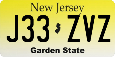 NJ license plate J33ZVZ