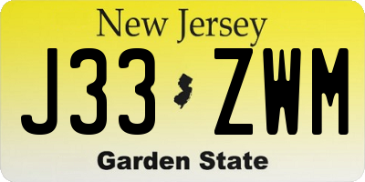 NJ license plate J33ZWM