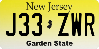 NJ license plate J33ZWR