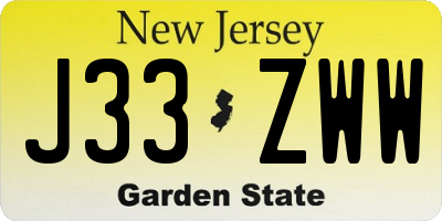NJ license plate J33ZWW