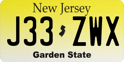 NJ license plate J33ZWX