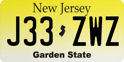 NJ license plate J33ZWZ