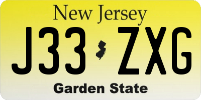 NJ license plate J33ZXG