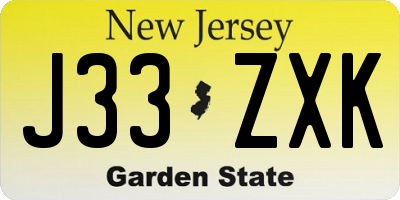 NJ license plate J33ZXK