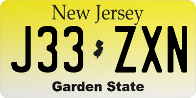 NJ license plate J33ZXN