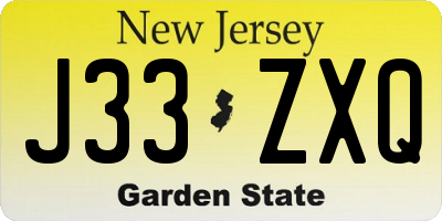 NJ license plate J33ZXQ